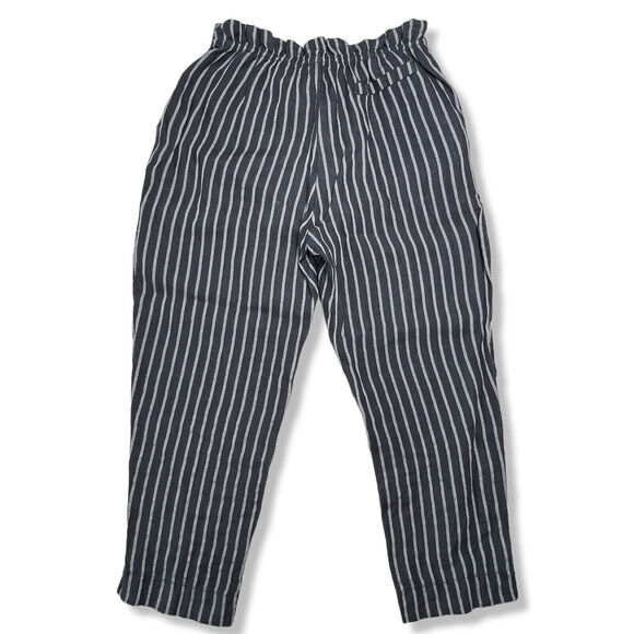 Own It High Waisted Cropped Linen Pants SIZE XL Blue Gray Striped Belted Italy - Picture 2 of 10